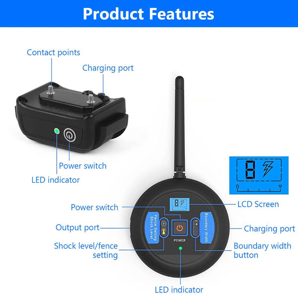 Wireless Electric Dog Fence Pet Boundary Containment System Training Collar Small Medium Large Dogs