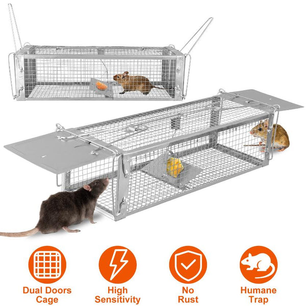 Humane Dual Door Rat Trap Cage Live Rodent Metal Mesh Mice Mouse Control