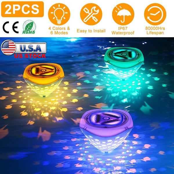 2Pcs Underwater Floating LED Light Colorful Fish Pattern 6 Lighting Modes Pool Lamp IP67 Waterproof Decorative Battery Powered Lights 80000Hrs Lifespan