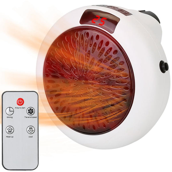 900W Portable Heater Fan Wall Outlet Space Heater Plug-in Adjustable Temp Auto Shut-Off