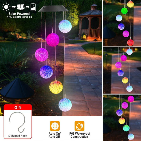 Solar Powered LED Ball Wind Chimes Color Changing LED String Light Garden Patio Decor