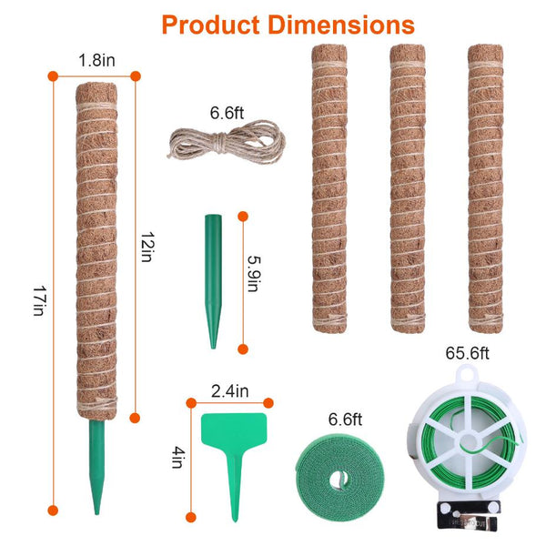 4Pcs Coco Coir Extendable Moss Pole for Climbing Plants Plant Support Jute Rope