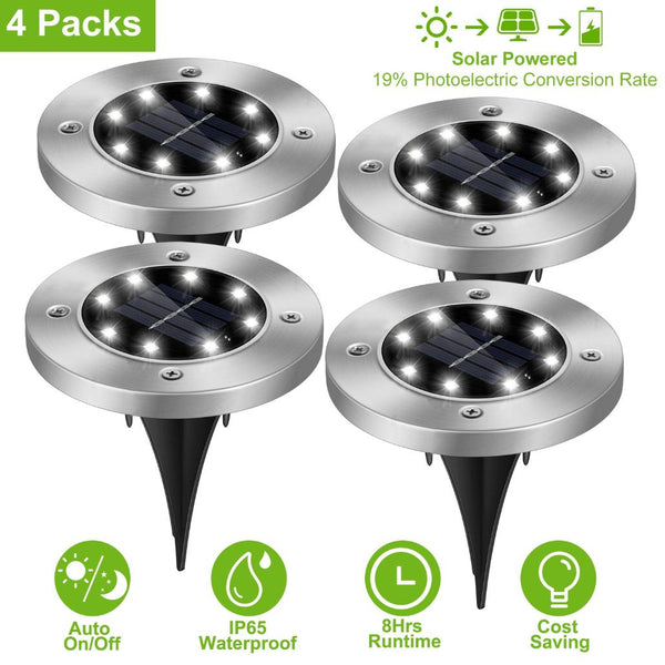 4 Pack Solar Powered Ground Light Outdoor Waterproof In-Ground Stake Path Lamps