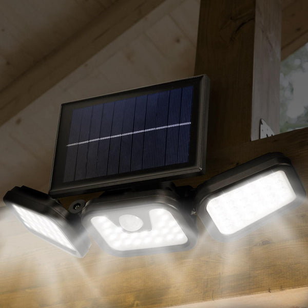 Solar Wall Lamp 74 LEDs 3 Adjustable Head Motion Sensor Flood Lights