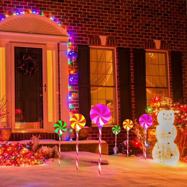 Christmas Candy Lollipops Light Set of 3 Waterproof Stake Solar Lamp for Yard Garden Pathway