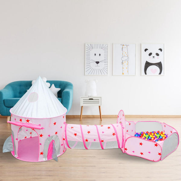 3 In 1 Child Crawl Tunnel Tent Kids Play Ball Pit Set Foldable Play House Pop-up