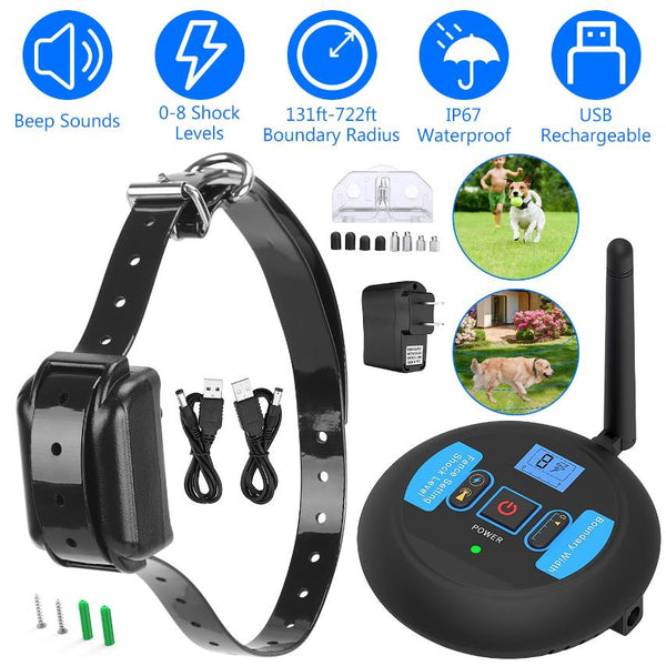 Wireless Electric Dog Fence Pet Boundary Containment System Training Collar Small Medium Large Dogs
