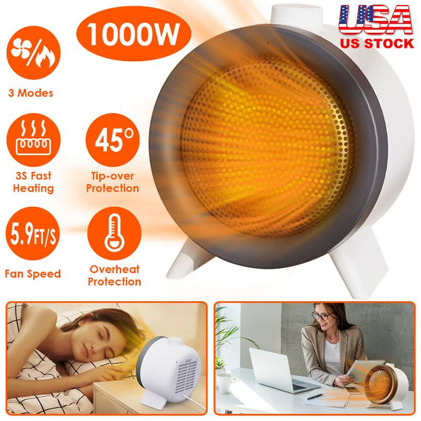 1000W Electric Space Heater Ceramic Heater Fan Heating Fan with 3 Modes Fast Heating