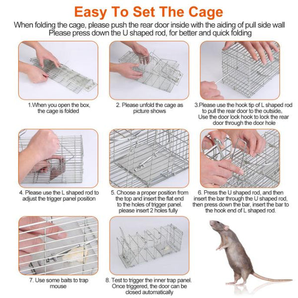 Foldable Rat Trap Cage Humane Live Rodent Trap Cage Metal Mice Mouse Control Bait Catch