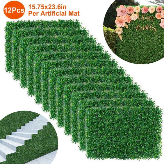 12Pcs Artificial Boxwood Topiary Hedge Plant Grass Backdrop Fence Privacy Screen Grass Wall Decoration For Balcony Garden Fence