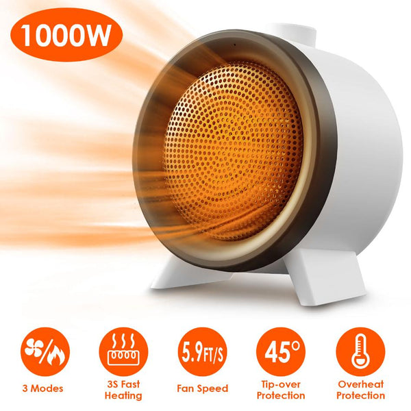 1000W Electric Space Heater Ceramic Heater Fan Heating Fan with 3 Modes Fast Heating