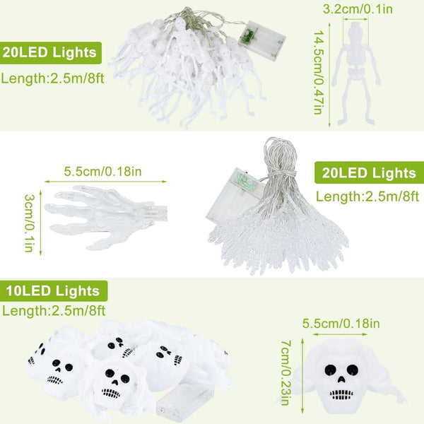 3Pcs String Lights Halloween Light Decorations 24ft Halloween Colorful 3D Skeleton Ghost