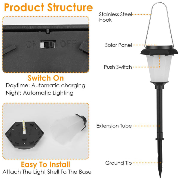 2 Pack Solar Flame Torch Light Flickering Flame Stake Lamp Decorative Landscape Lamp