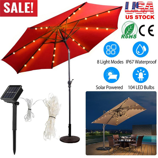 Solar String Lights for Umbrella Outdoor Parasol Waterproof 104 LED Warm White
