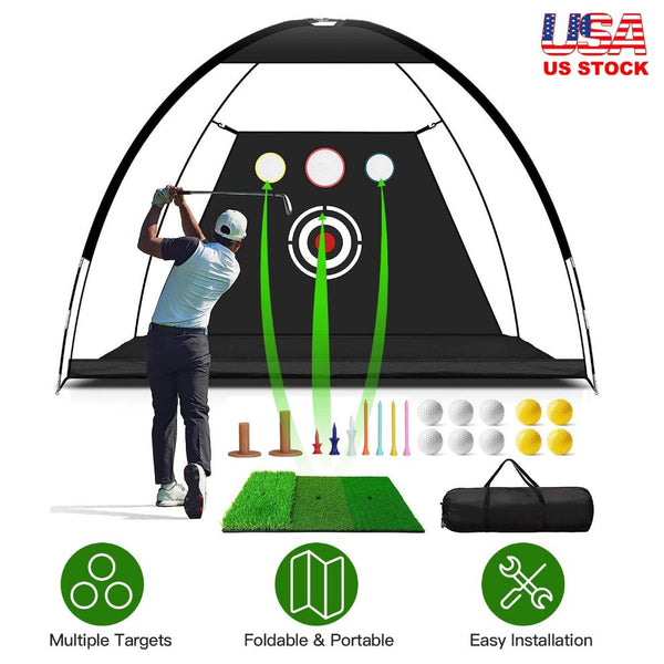 10x7FT Golf Practice Net Golf Training Aids Driving Hitting Nets Turf Golf Mat Target Cloth