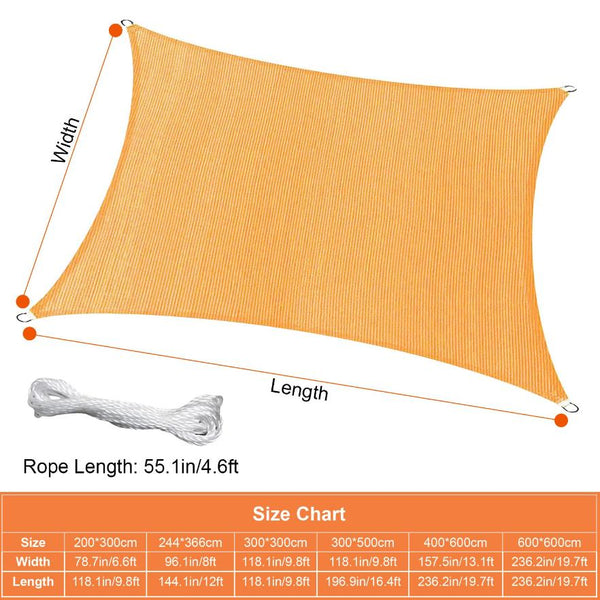 Rectangle Shade Sails Top Canopy 98% UV Block Awning Shelter Patio Cover 185GSM HDPE with Snap Hooks Ropes for Outdoor Garden Backyard