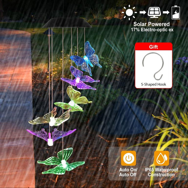 Solar LED Butterfly Wind Chimes Color Changing String Light Patio Garden Decor