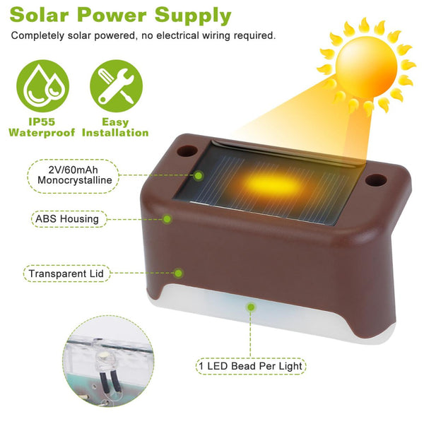 4 Pack Solar Powered LED Step Lights Outdoor Waterproof Dusk To Dawn Sensors