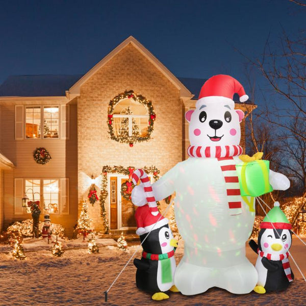 5.9FT Christmas Inflatable Outdoor Decoration Polar Bear Penguin Yard Blow Up Built-in Air Blower