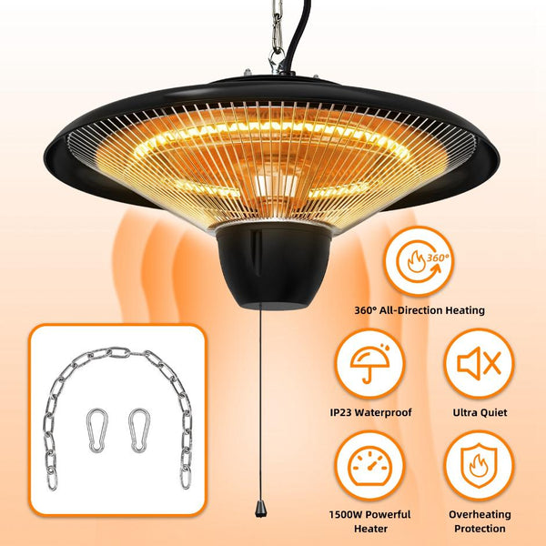1500W Outdoor Hanging Patio Heater Ultra-Quiet Electric Heating Lamp Ceiling Mounted