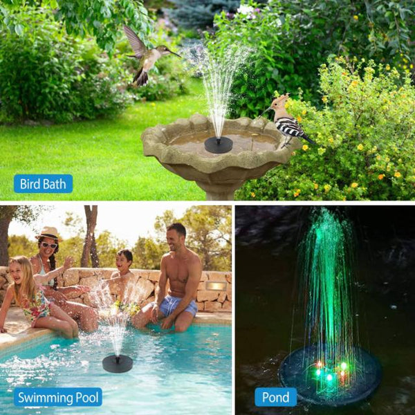Solar Powered Fountain Pump Floating Bird Bath Pond Pump w/ LED Lights Aquarium Pond