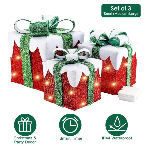 Set of 3 Lighted Gift Boxes Christmas Tree Decorations