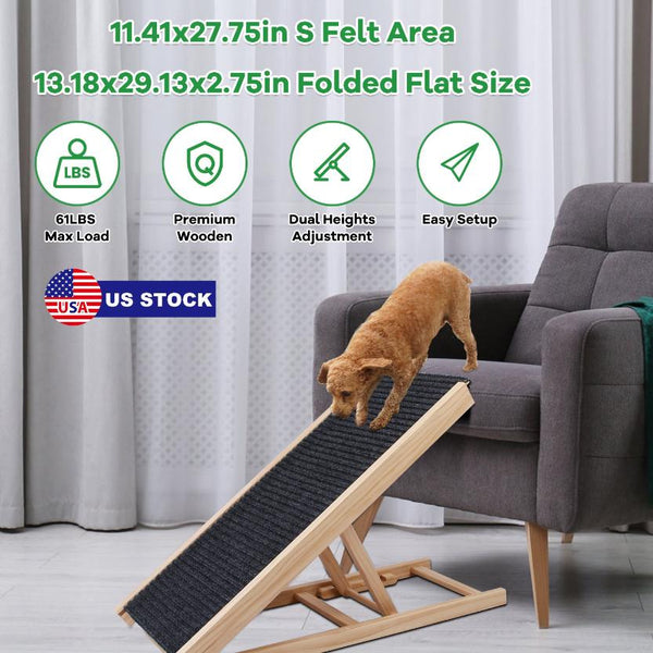 Foldable Wooden Dog Ramp Non Slip  Heights Adjustable Pet Cat Ramp Couch Car SUV