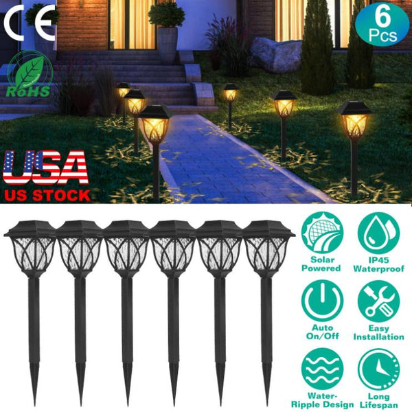 6 Pack Solar Powered Stake Light Decorative Landscape Lamps Waterproof Auto On/Off