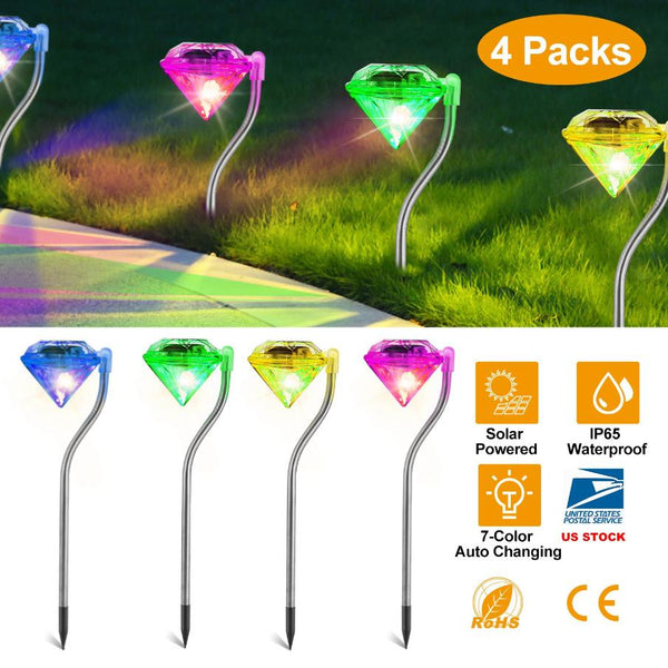 4Pcs Solar Garden Light Outdoor LED Lights 7-Color Changing Waterproof Pathway Stakes