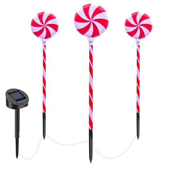 Christmas Candy Lollipops Light Set of 3 Waterproof Stake Solar Lamp for Yard Garden Pathway
