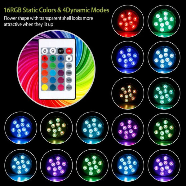 4Pcs Submersible RGB LED Lights Waterproof Underwater Color Changing Remote Control