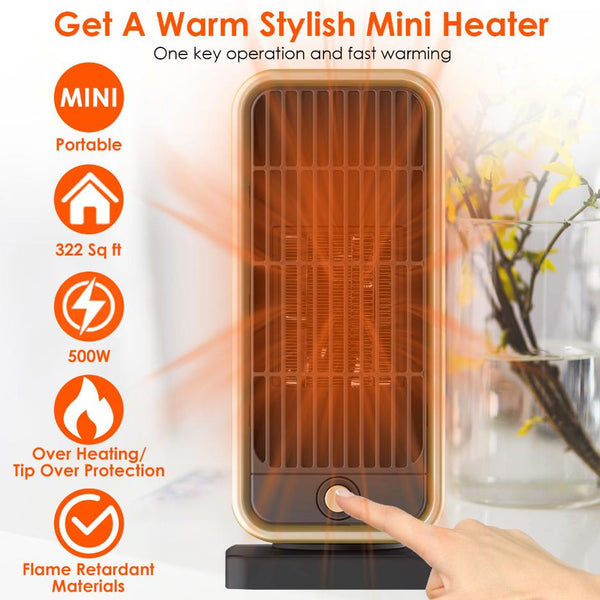 500W Portable Electric Heater Personal Ceramic Heating Space For 322 Sq FT Home Use