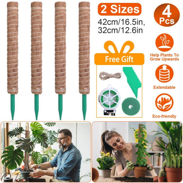 4Pcs Coco Coir Extendable Moss Pole for Climbing Plants Plant Support Jute Rope