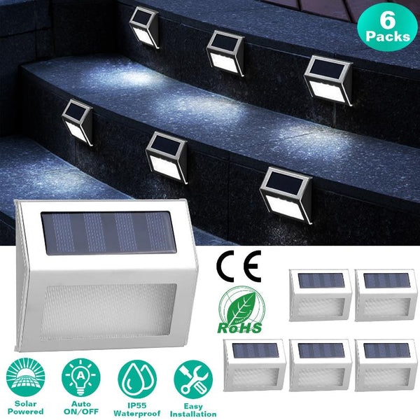 6 Pack Solar Step Lights Outdoor Deck Lights LED Fence Lamps Outside Garden Backyard Patio