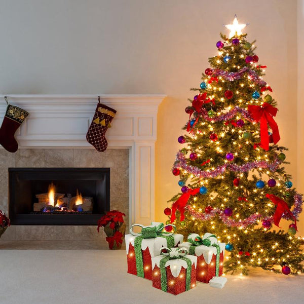Set of 3 Lighted Gift Boxes Christmas Tree Decorations