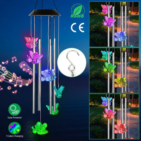 Solar Wind Chime Lights Bee Decorative Lamp 7 Color Changing Hanging String Lights