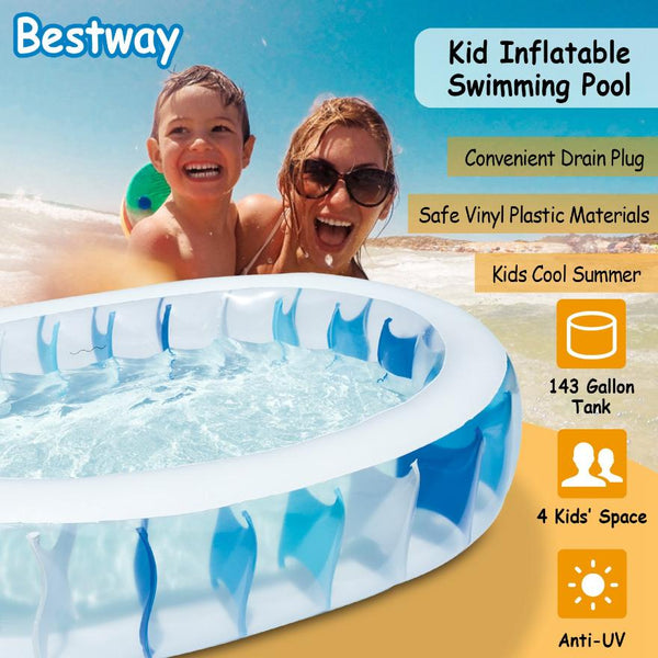 Inflatable Oval Swimming Pool For Kids Blow Up Foldable Swim Ball Pool Backyard Beach 90×60×20 inch