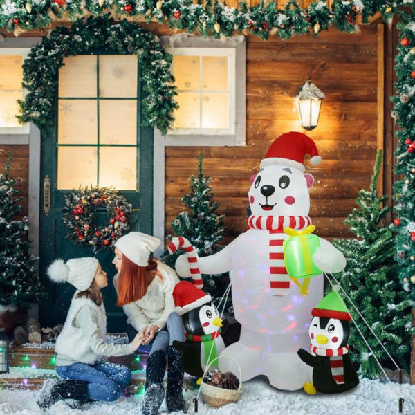 5.9FT Christmas Inflatable Outdoor Decoration Polar Bear Penguin Yard Blow Up Built-in Air Blower