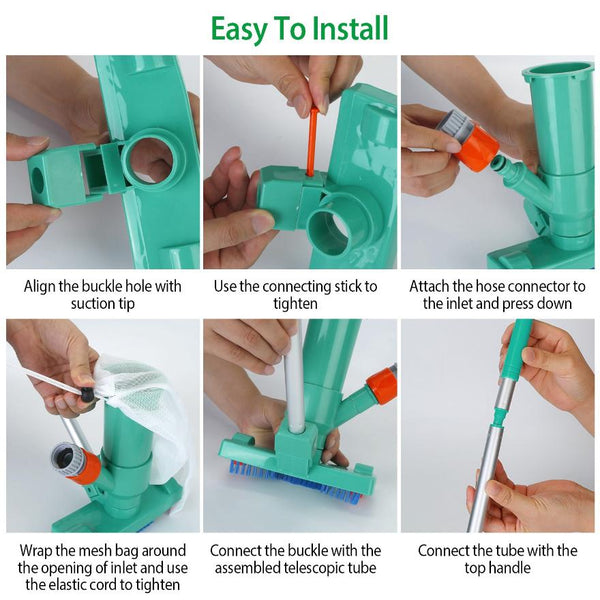 Swimming Pool Vacuum Head Brush Cleaner Telescopic Pole Fountain Cleaning Tool w/ Bag