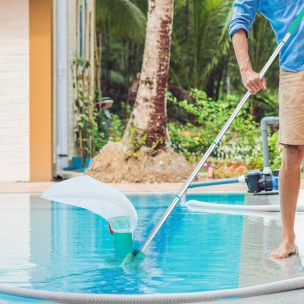 Swimming Pool Vacuum Head Brush Cleaner Telescopic Pole Fountain Cleaning Tool w/ Bag