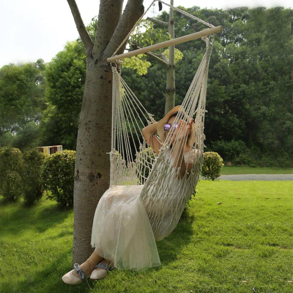 Hammock Chair Hanging Rope Seat Swing w/ Wooden Stick 220lbs Load for Patio Porch