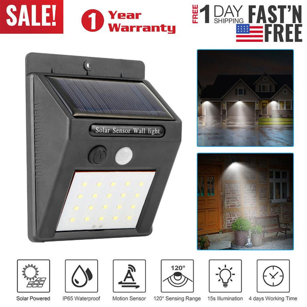 Solar Light 20 LEDs Outdoor Motion Sensor Lights Waterproof Wide Angle Garage Door