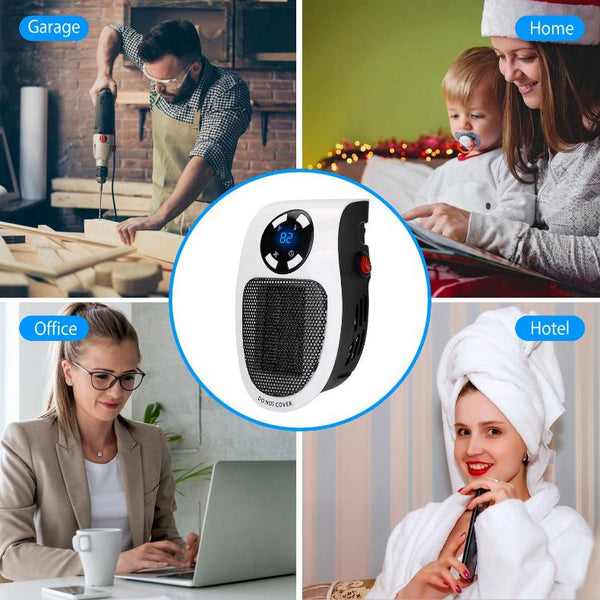 500W Portable Heater Fan Wall Outlet Plug-in Adjustable Temp w/ Remote Control