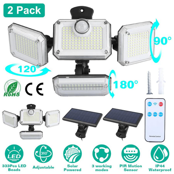2 Pack Solar Powered Wall Lights IP44 Waterproof Motion Sensor Lamps Separate Solar Panel