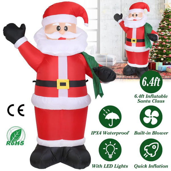 Inflatable Christmas Santa Claus Blow-up Light-up LED Waterproof Christmas Lawn Outdoor 6.4ft