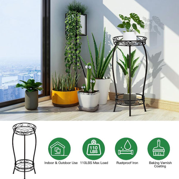 2-Tier Plant Stand Rustproof Iron Plant Rack Holder Indoor Outdoor Flower Pot Display Shelf