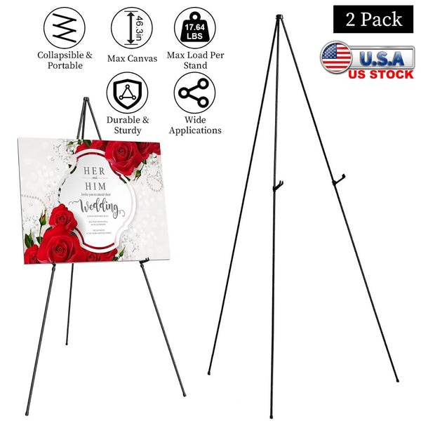 2 Pack Easel Stand A Frame Tripod for Display Iron Alloy Wedding Poster Art Drawing Meeting