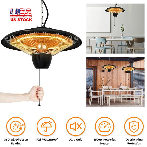 1500W Outdoor Hanging Patio Heater Ultra-Quiet Electric Heating Lamp Ceiling Mounted