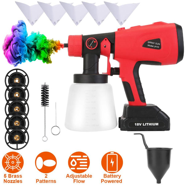 Portable Battery Powered Electric Paint Sprayer Spray Painting Gun Adjustable w/ Nozzles