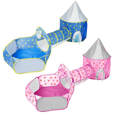 3 In 1 Child Crawl Tunnel Tent Kids Play Ball Pit Set Foldable Play House Pop-up
